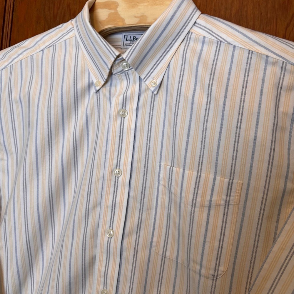 LL Bean Wrinkle Free Traditional Striped Button Down Shirt 17 1/2 36 Classic Dad - Picture 2 of 9